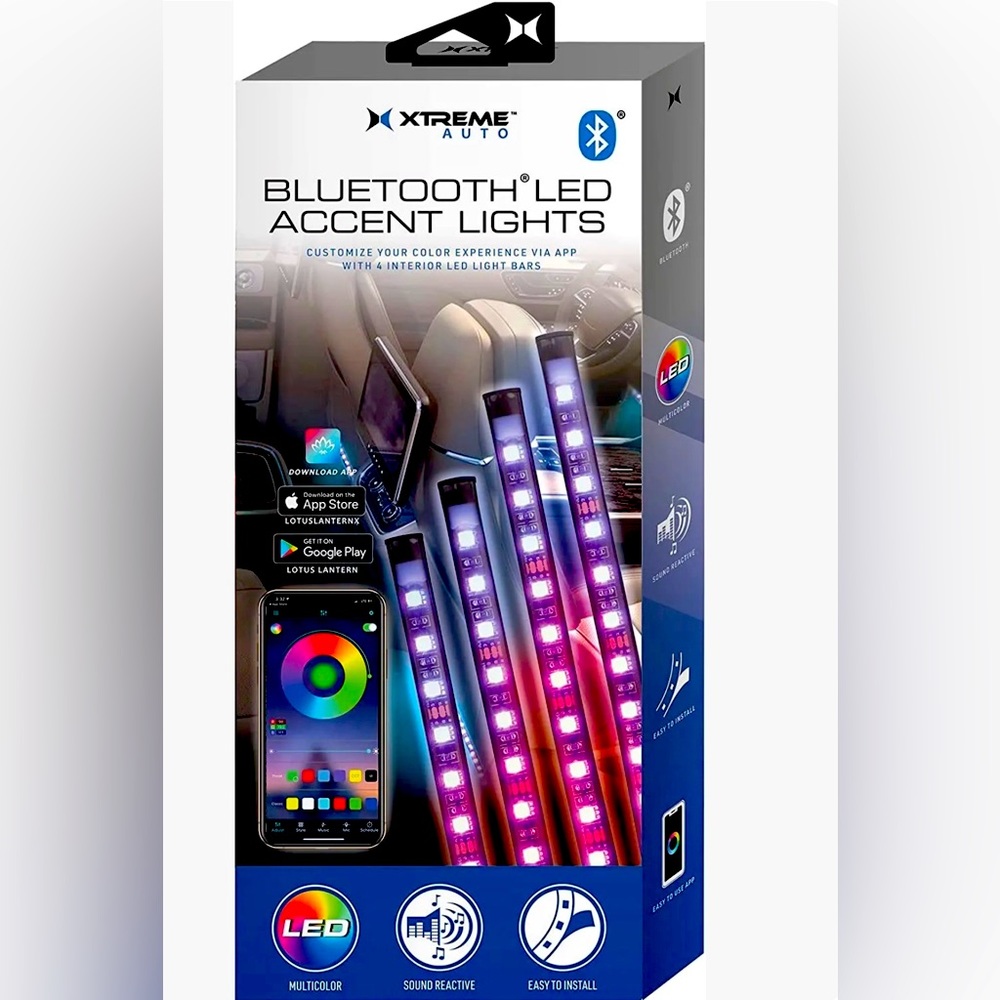 Xtreme Bluetooth LED Car Accent Light, 4 Pack, Mobile App Control